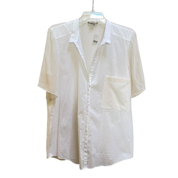 HELMUT Helmut Lang Tops - Helmut Helmut Lang White Cotton Silk Combo Short Sleeve Blouse L NWT Barneys
